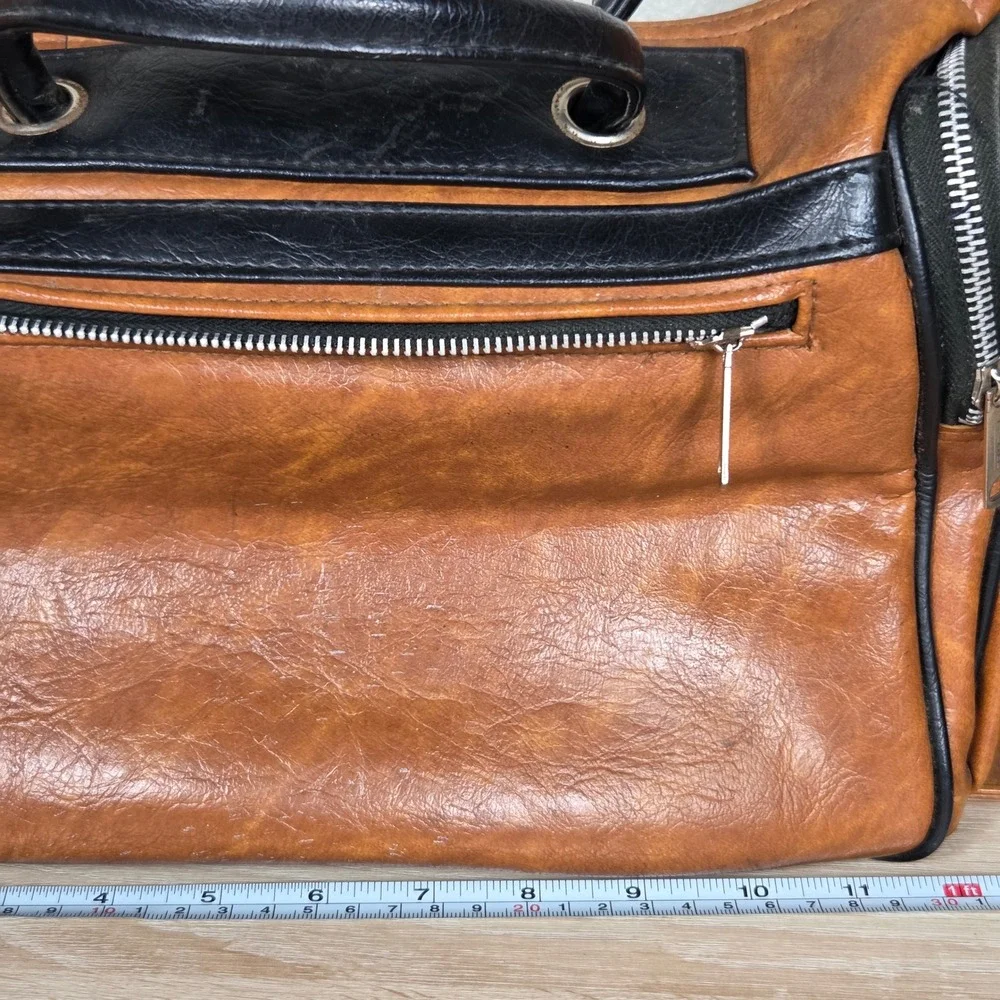 vintage y2k cognac brown black multi zip moto satchel shoulder bag